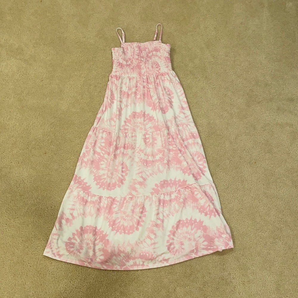 Girls pink&white tie die, flo dress.